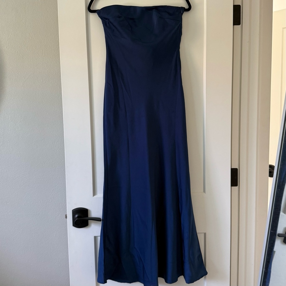 Princess Polly Strapless Satin Dress in Deep Blue